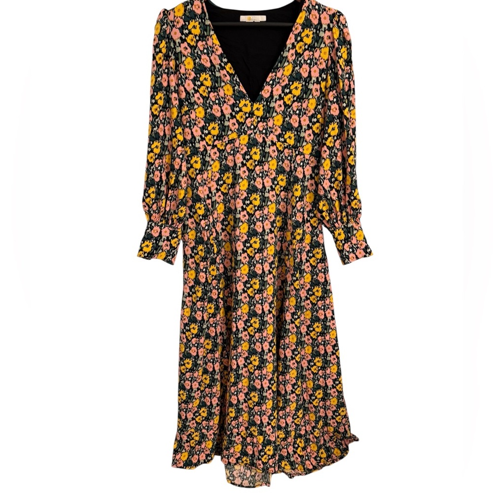 Boden Maxi Dress Puff Sleeve Yellow Pink Floral